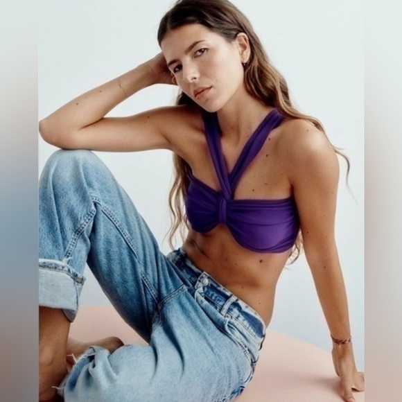 Zara Tops - NWT - Zara Purple Knot Cross Knit Crop Top - Size S
